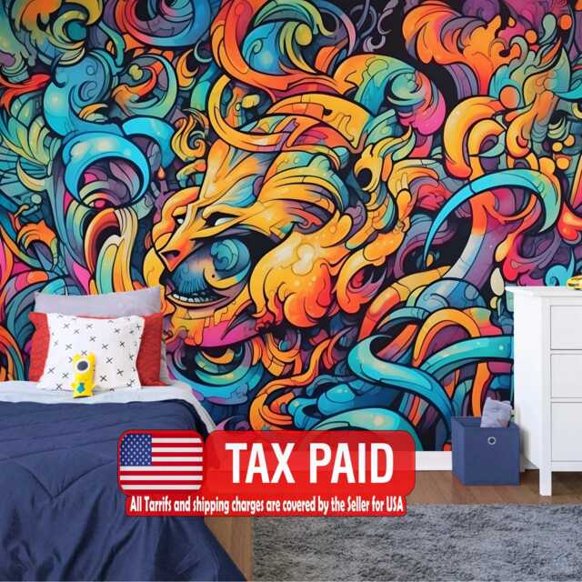 Colorful Graffiti Art Print Wallpaper Mural, Kids Room Decor, Peel & Stick - image 1
