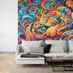 Colorful Graffiti Art Print Wallpaper Mural, Kids Room Decor, Peel & Stick - thumbnail 2