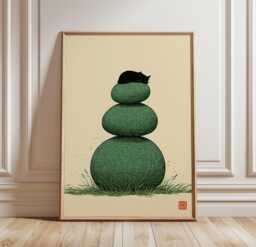 Black Cat Poster, Zen Garden Print, Minimalist Animal Wall Art - thumbnail 1