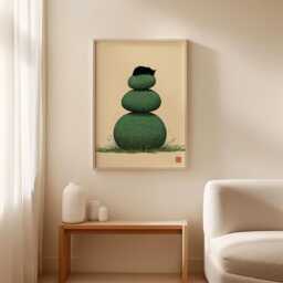 Black Cat Poster, Zen Garden Print, Minimalist Animal Wall Art - thumbnail 3