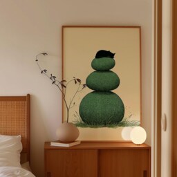 Black Cat Poster, Zen Garden Print, Minimalist Animal Wall Art - thumbnail 2