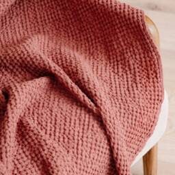 Linen Cotton Waffle Blanket Soft Breathable Throw, Queen Bedspread - 53 X 81 Inches - thumbnail 2