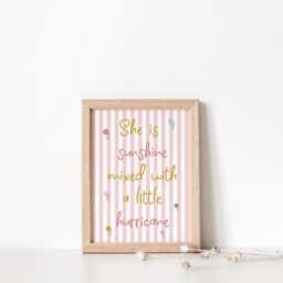 She Is Sunshine Mixed With A Little Hurricane Pink Striped Wall Print For Girls Bedroom, Nursery Or Playroom - thumbnail 3
