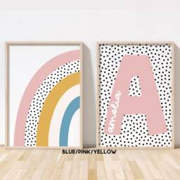 Girls Print Set - Rainbow & Name Bedroom Nursery Playroom Decor Unframed - thumbnail 2