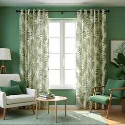 Tropical Green Leaf Curtains, Botanical Window Drapes, Jungle Print Panels, Custom Size Eyelet Or Rod Pocket, Living Room Decor