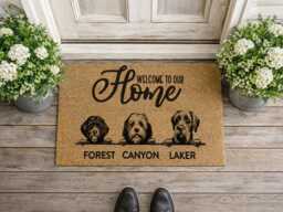 Custom Three Dog Breed Rug - Personalized Name Welcome Durable Coir Entry Sign - thumbnail 1