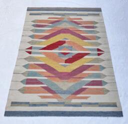 Handmade Swedish Kilim Rug, Geometric Scandinavian Wool, Custom Size - thumbnail 1