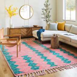 Moroccan Pink Berber Rug, Handwoven Wool Shag Rug With Abstract Geometric Shapes, Authentic Beni Ourain Style Carpet, Large 9x12 Area - thumbnail 3