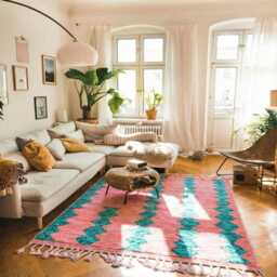Moroccan Pink Berber Rug, Handwoven Wool Shag Rug With Abstract Geometric Shapes, Authentic Beni Ourain Style Carpet, Large 9x12 Area - thumbnail 2