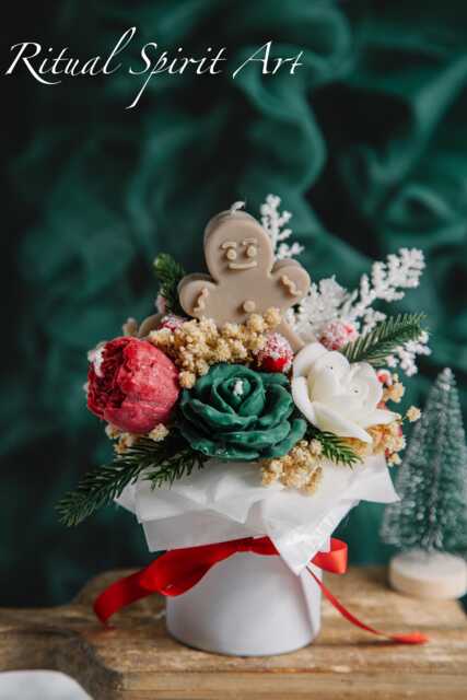 Handmade Mini Christmas Candle Bouquet - Wax Flower Arrangement - image 1