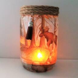 Upcycled Reindeer Jar Light Rustic Woodland Decor - thumbnail 2