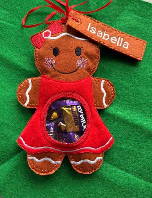 Gingerbread Treat Bag, Boy, Girl, Robin Gift, Christmas Eve Box, Stocking Filler, Sweet Pouch, Xmas Treats, Tree Decoration - image 1