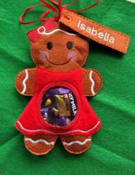 Gingerbread Treat Bag, Boy, Girl, Robin Gift, Christmas Eve Box, Stocking Filler, Sweet Pouch, Xmas Treats, Tree Decoration - thumbnail 1