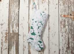 Green & White - Lush & Fluffy Vintage Chenille Christmas Stocking Flower