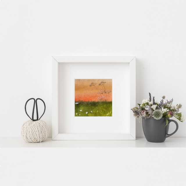 Textile Sunset Landscape Art Wool Sheep, Farmhouse Picture - image 1