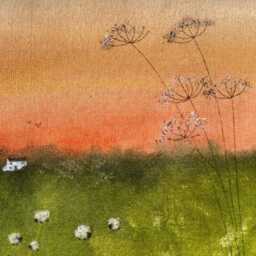 Textile Sunset Landscape Art Wool Sheep, Farmhouse Picture - thumbnail 3