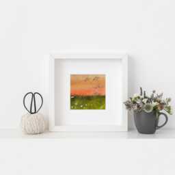 Textile Sunset Landscape Art Wool Sheep, Farmhouse Picture - thumbnail 1