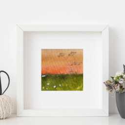 Textile Sunset Landscape Art Wool Sheep, Farmhouse Picture - thumbnail 2