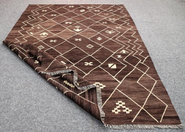 "7x10 Area Rug, Brown Shaded Maroonish Large Rug, Brown Dhurrie Rug, Size 6'9""x9'11" - image 1