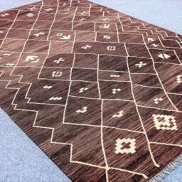 "7x10 Area Rug, Brown Shaded Maroonish Large Rug, Brown Dhurrie Rug, Size 6'9""x9'11" - thumbnail 3