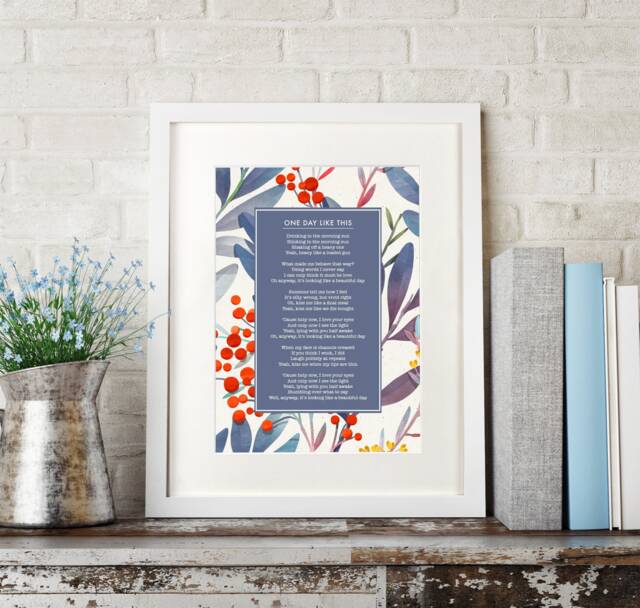 Abstract Floral Personalised Poem Print. Favourite Lyrics. Use Your Own Words. Unframed Poster A4, A3, A2. Custom Made - image 1