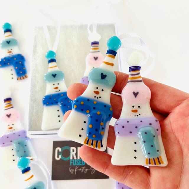 Fused Glass Snowman Decoration - Christmas Decoration, Snowman Cornish - image 1
