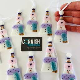 Fused Glass Snowman Decoration - Christmas Decoration, Snowman Cornish - thumbnail 4
