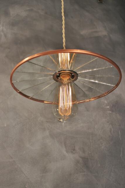 Vintage Industrial Pendant Lamp With Flat Mirror Reflector Shade - Copper Antique Machine Age Factory Light Lighting - image 1