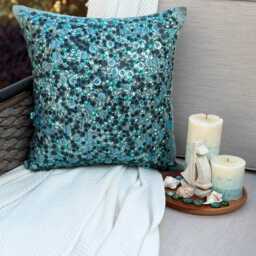 Sequin Circle & Dots Pattern Art Silk Blue Pillow Sham, 24x24/26x26, Modern Style Euro Square Pillowcase - Sea The Dream - thumbnail 2