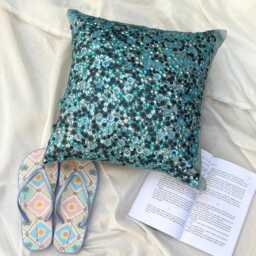 Sequin Circle & Dots Pattern Art Silk Blue Pillow Sham, 24x24/26x26, Modern Style Euro Square Pillowcase - Sea The Dream - thumbnail 3