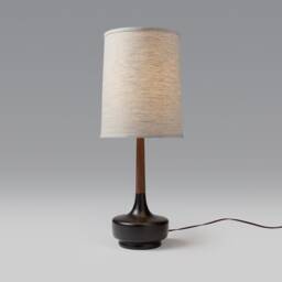 "Mid Century Table Lamp Ceramic & Ebonized Walnut ""Brooke P-Town"