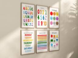 Kids Educational Set Of Posters - Children's Wall Art Abc Alphabet Numbers 123 Playroom Decor Bedroom Nursery Prints Learning Ed - thumbnail 1
