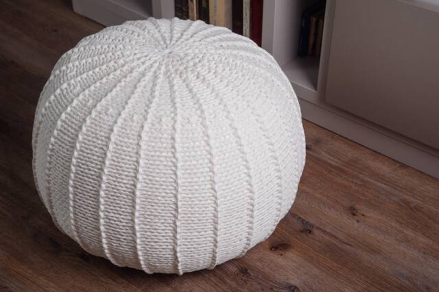 Milky White Knitted Pouf, Crochet Ottoman, Floor Pillow For Kids, Knitted Ottoman Footstool, Nursery Decor, Scandinavian Cushion - image 1