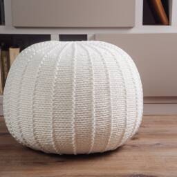 Milky White Knitted Pouf, Crochet Ottoman, Floor Pillow For Kids, Knitted Ottoman Footstool, Nursery Decor, Scandinavian Cushion - thumbnail 3
