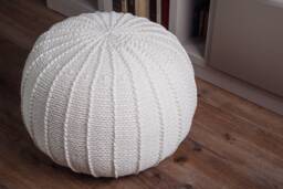 Milky White Knitted Pouf, Crochet Ottoman, Floor Pillow For Kids, Knitted Ottoman Footstool, Nursery Decor, Scandinavian Cushion