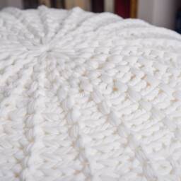Milky White Knitted Pouf, Crochet Ottoman, Floor Pillow For Kids, Knitted Ottoman Footstool, Nursery Decor, Scandinavian Cushion - thumbnail 2