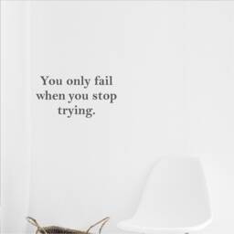 You Only Fail When You Stop Trying, Inspirational, Motivational, Office, School, Home Wall Art, Sticker, Decal, Transfer, 36 Colours