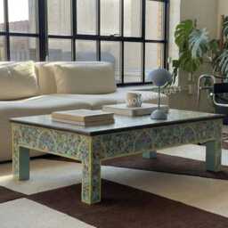 Hand Painted Moroccan Wood Coffee Table Turquoise, Artisan Bois Rouge Star Medallion Low Table, Luxury Boho Decor - Mohandicrafts - thumbnail 2