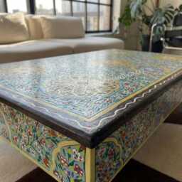 Hand Painted Moroccan Wood Coffee Table Turquoise, Artisan Bois Rouge Star Medallion Low Table, Luxury Boho Decor - Mohandicrafts - thumbnail 3