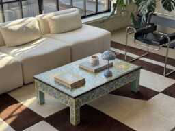 Hand Painted Moroccan Wood Coffee Table Turquoise, Artisan Bois Rouge Star Medallion Low Table, Luxury Boho Decor - Mohandicrafts