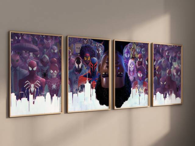 Across The Spiderverse 4 Piece Wall Art, Spiderman Poster, Miles Morales Movie Poster New Spiderman Gift, Large Spider-Man Art Prints - image 1