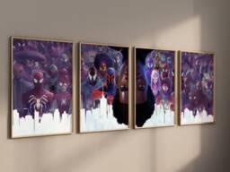 Across The Spiderverse 4 Piece Wall Art, Spiderman Poster, Miles Morales Movie Poster New Spiderman Gift, Large Spider-Man Art Prints - thumbnail 1