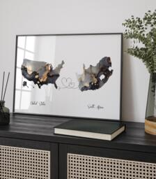 Usa & South Africa Map Black & Gold Travel Wall Art Print - United States America Moving Home Gift - thumbnail 1