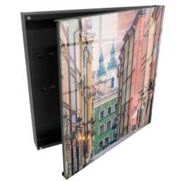 Colorful Tenement Houses Key Cabinet For Home, Pink Box Wall, Photographic Cities, Lovers Of Urban Landscapes