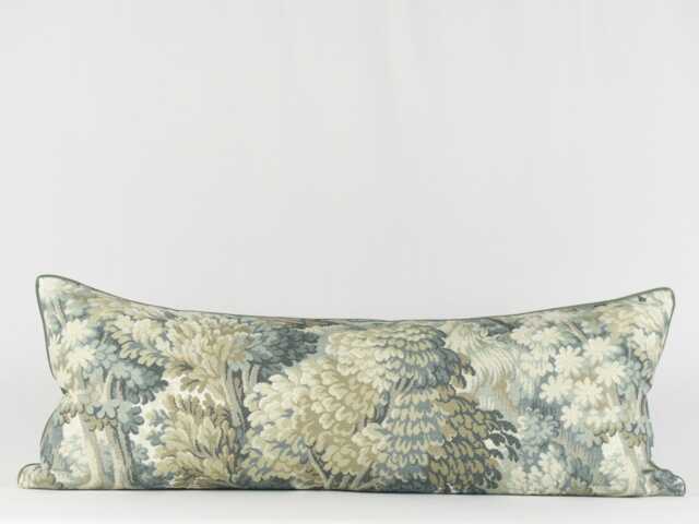 Sage Green Lumbar Pillow Cover Vintage Tapestry Fabric With Velvet Piping - image 1