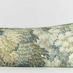 Sage Green Lumbar Pillow Cover Vintage Tapestry Fabric With Velvet Piping - thumbnail 3