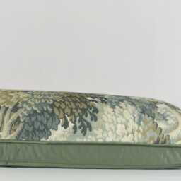 Sage Green Lumbar Pillow Cover Vintage Tapestry Fabric With Velvet Piping - thumbnail 4
