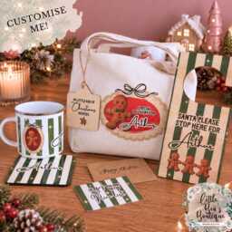 Personalised Christmas Eve Bundle For Kids - Customised Bag, Enamel Mug & Coaster, Nice List Card, Door Sign & Gift Tag