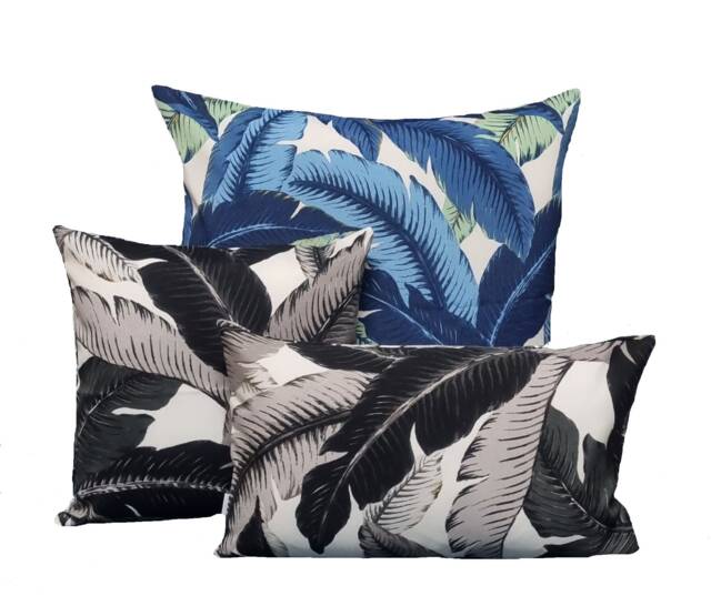 Outdoor Pillow Cover, Cover Only, Blue Palm Leaf Cushions, Tropical Tommy Bahama, Pillows, Chair Cushions - image 1