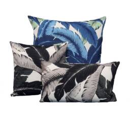 Outdoor Pillow Cover, Cover Only, Blue Palm Leaf Cushions, Tropical Tommy Bahama, Pillows, Chair Cushions - thumbnail 1